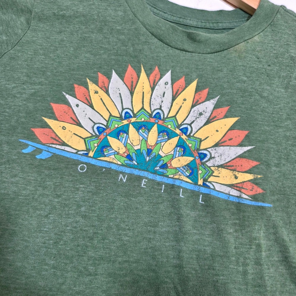 O'Neill Graphic T-Shirt Womens Medium Green Surfboard Sun Sustainable Tee SEO - Picture 2 of 6